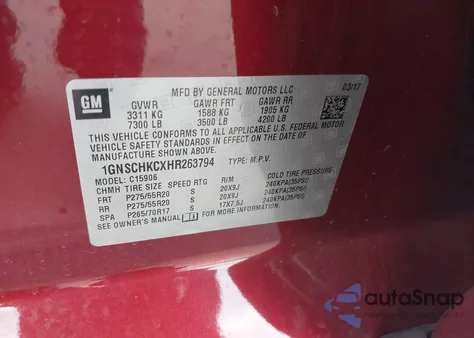 2017 Chevrolet Suburban Lt z USA, uszkodzony, nr VIN 1GNSCHKCXHR263794